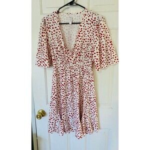 Beachsissi women's polka dot smocked waist flutter sleeve ruffle dress S